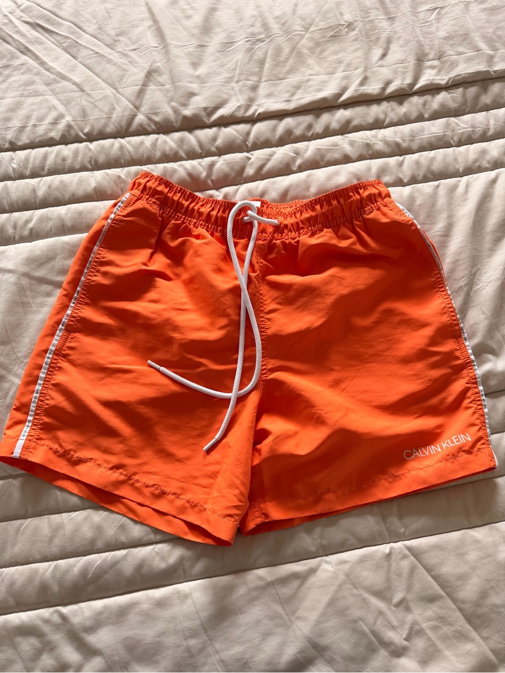 Calvin Klein Orange Men's Hybrid Swim Shorts with White Trim